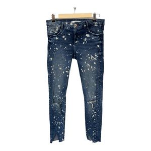 ZARA TRAFALUC DENIMWEAR Womens Distressed Spotted Skinny Jeans Blue/White Size 8